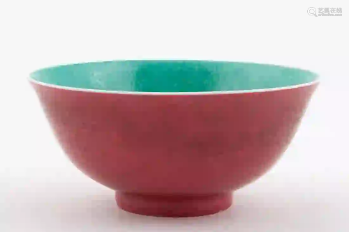 CHINESE PINK & TURQUOISE GLAZED PORCELAIN BOWL