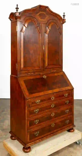 ENGLISH QUEEN ANNE STYLE BURL WALNUT BUREAU DESK