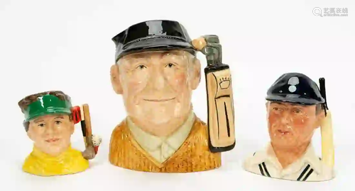 3 PCS, ROYAL DOULTON, TOBY JUG, SPORTS FIGURES