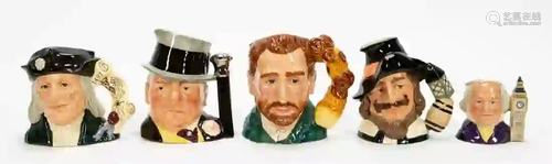 5 PCS, ROYAL DOULTON, TOBY JUGS, HISTORICAL FIGURE