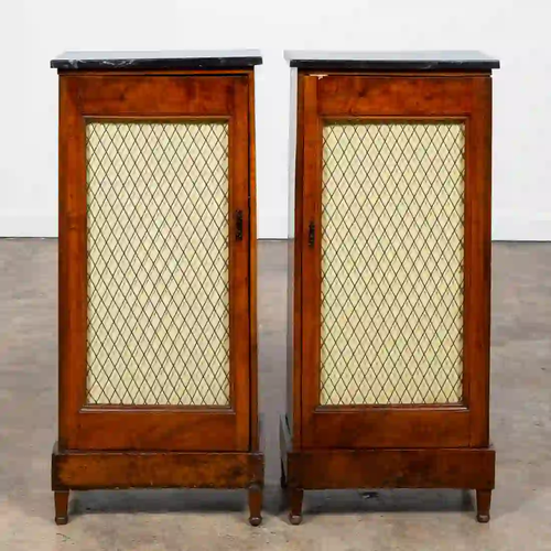 PAIR, 19TH C. ITALIAN WALNUT MARBLE TOP CABINETS