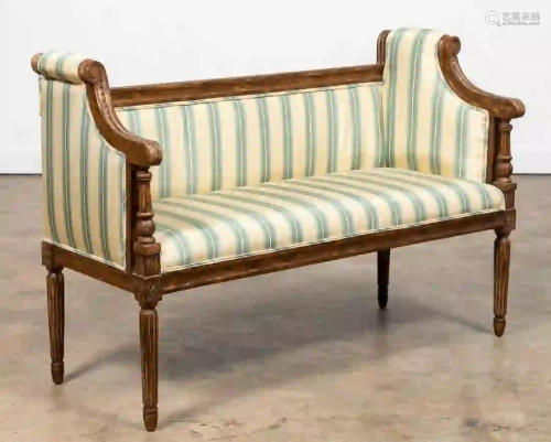 LOUIS XVI STYLE WINDOW BENCH, STRIPED UPHOLSTERY