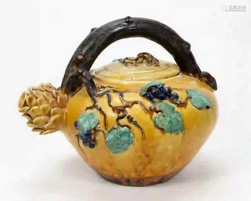 ITALIAN MAJOLICA GRAPEVINE MOTIF OVERSIZED TEAPOT