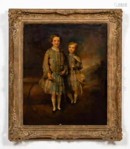 BRITISH SCHOOL DOUBLE PORTRAIT, OIL ON CANVAS