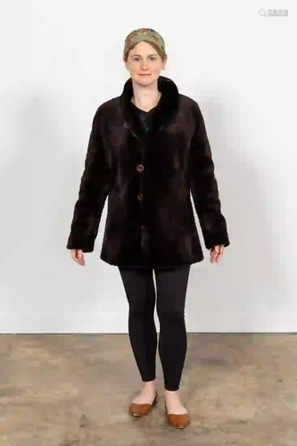 LADIES REVERSIBLE SHEARED MINK RAIN JACKET