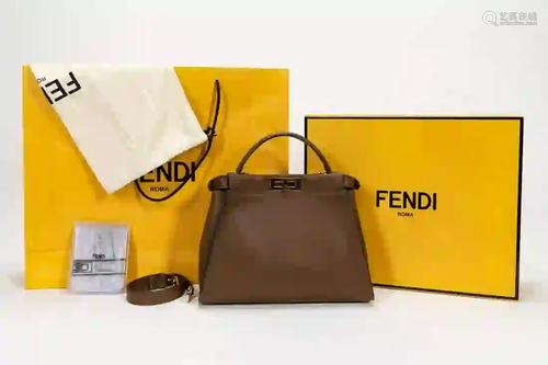 BROWN LEATHER FENDI PEEKABOO MEDIUM HANDBAG