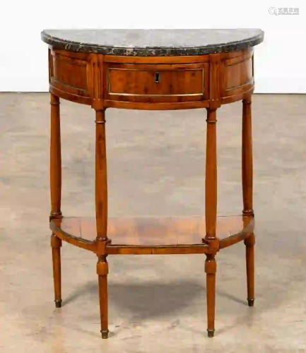 ITALIAN FRUITWOOD PETITE MARBLE TOP DEMILUNE