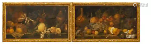 PAIR, LARGE STILL LIFE PAINTINGS, GILTWOOD FRAMES