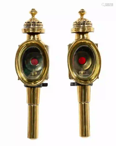 PAIR, CONTINENTAL BRASS CARRIAGE LAMPS