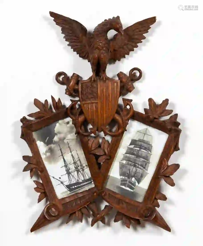 CARVED WOOD NAUTICAL FRAME, UNITED STATES NAVY