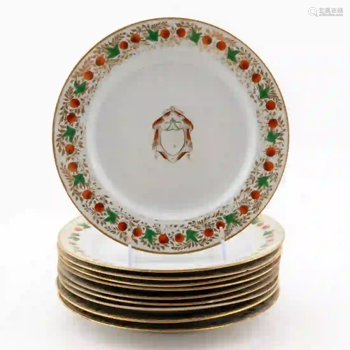 10 PCS, CHINESE EXPORT ARMORIAL PLATES, STRAWBERRY