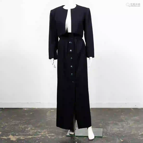 2PC YVES ST. LAURENT NAVY SKIRT & JACKET ENSEMBLE