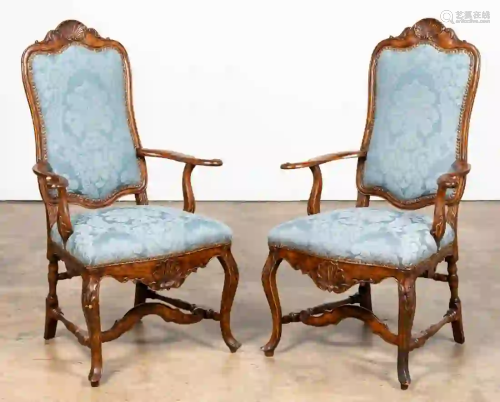 PAIR ITALIAN ROCOCO STYLE SHELL CARVED FAUTEUILS