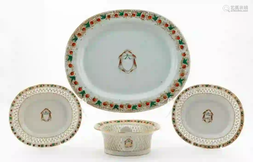 4 PCS, CHINESE EXPORT PORCELAIN, STRAWBERRY