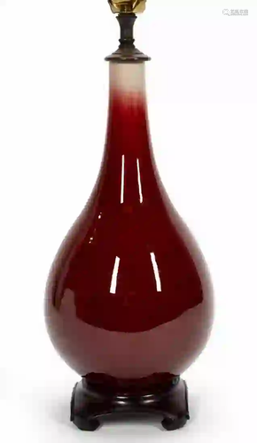 CHINESE OXBLOOD BOTTLE VASE MOUNTED AS A LAMP