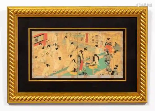 JAPANESE WOODBLOCK PRINT, DIPTYCH, FRAMED