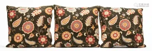 THREE PAISLEY & FLORAL PRINTED UPHOLSTERED PILLOWS