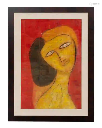 JAMALI, PORTRAIT OF A LADY, MIXED MEDIA, FRAMED