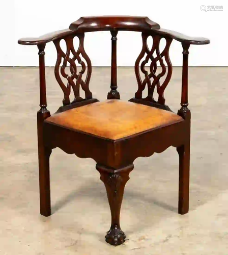 MAHOGANY CHIPPENDALE STYLE CORNER CHAIR