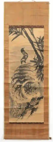 JAPANESE SCROLL, TIGER WITH LANDSCAPE, INK WASH