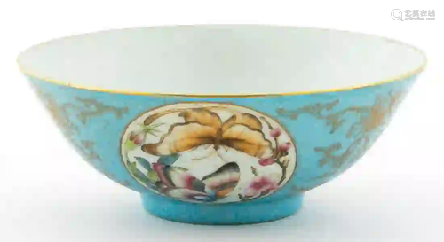 CHINESE FAMILLE ROSE BLUE GROUND 'BUTTERFLY' BOWL