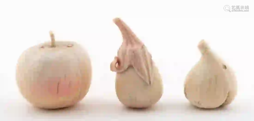 GROUP OF THREE CHINESE FINELY CARVED BONE FRUIT