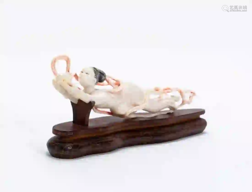 CHINESE CARVED BONE FLYING FEMALE WITH RIBBON