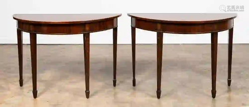 PAIR OF HEPPLEWHITE STYLE MAHOGANY DEMILUNE TABLES