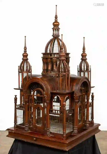 MAHOGANY VICTORIAN STYLE ARCHITECTURAL BIRD CAGE