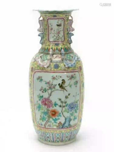 CHINESE PORCELAIN FAMILLE ROSE VASE, YELLOW GROUND