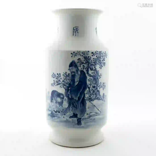 CHINESE BLUE & WHITE FIGURAL REPUBLIC TYPE VASE