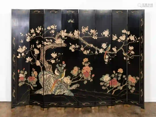 TALL BLACK LACQUERED CHINESE 8-PANEL FLOOR SCREEN