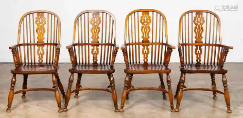 SET OF FOUR WOODEN WINDSOR ARMCHAIRS