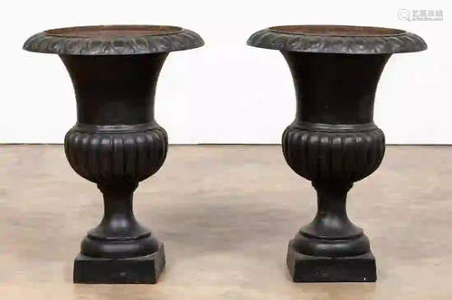 PAIR, URN SHAPED IRON GARDEN PLANTERS