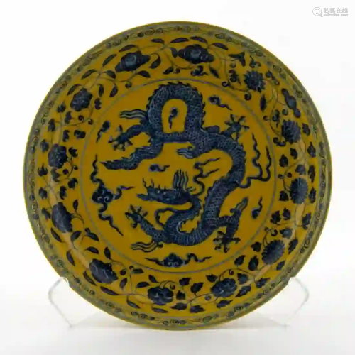 CHINESE MING TYPE FAMILLE JAUNE DRAGON CHARGER