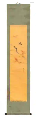 JAPANESE SCROLL PAINTING, BIRD IN LANDSCAPE