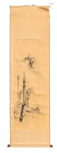 JAPANESE SCROLL, TIGER IN LANDSCAPE, WATERCOLOR
