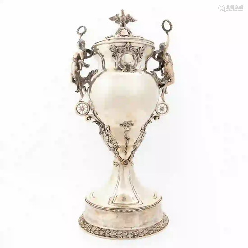 MONUMENTAL AMERICAN STERLING SILVER RACING TROPHY