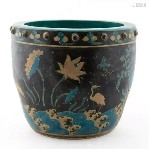 CHINESE BROWN & TURQUOISE FAHUA GLAZED JAR