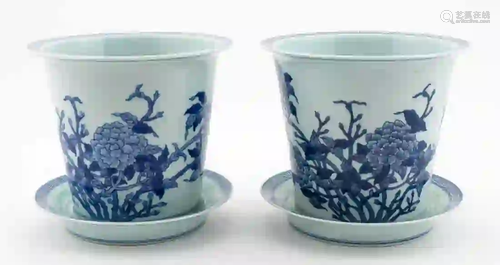 PAIR, CHINESE BLUE & WHITE JARDINIERES, 4PCS