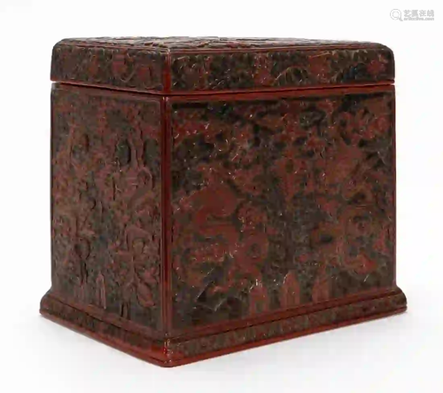 CHINESE MING DYNASTY CARVED CINNABAR LIDDED BOX