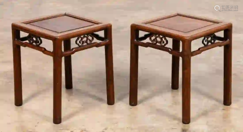 PAIR, CHINESE CARVED HARDWOOD SIDE TABLES
