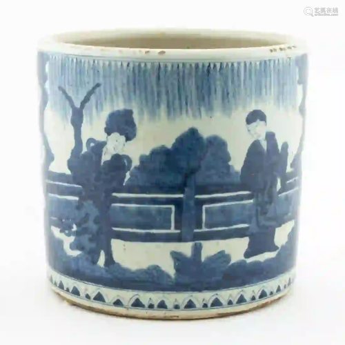 CHINESE BLUE AND WHITE KANGXI STYLE BRUSH POT