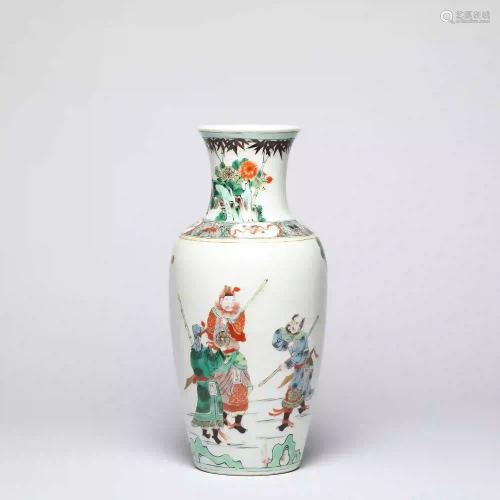 A Qing Dynasty Famille Verte Figural Storied Vase