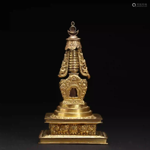 An 18th Century Tibetan Gilt Bronze Stupa Temple