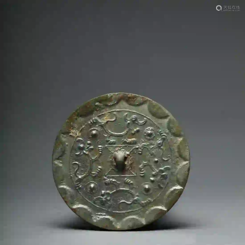 A Bronze Mirror with Four Mystical Beasts Han Dynasty