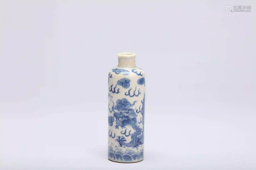A Blue and White Dragon Snuffle Bottle Qing Dynasty