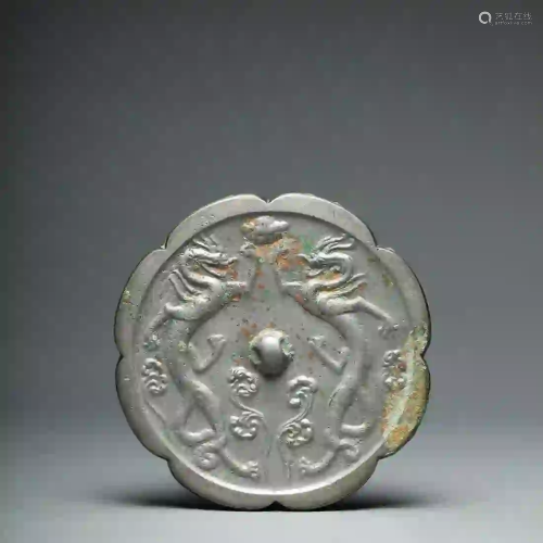 A Double Dragons Mirror Tang Dynasty