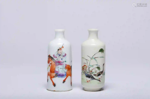 Two Famille Rose Snuff Bottles with Qianlong Mark
