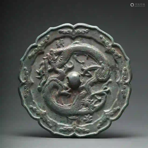 A Double Dragons Lobed Bronze Mirror Liao Jin Period